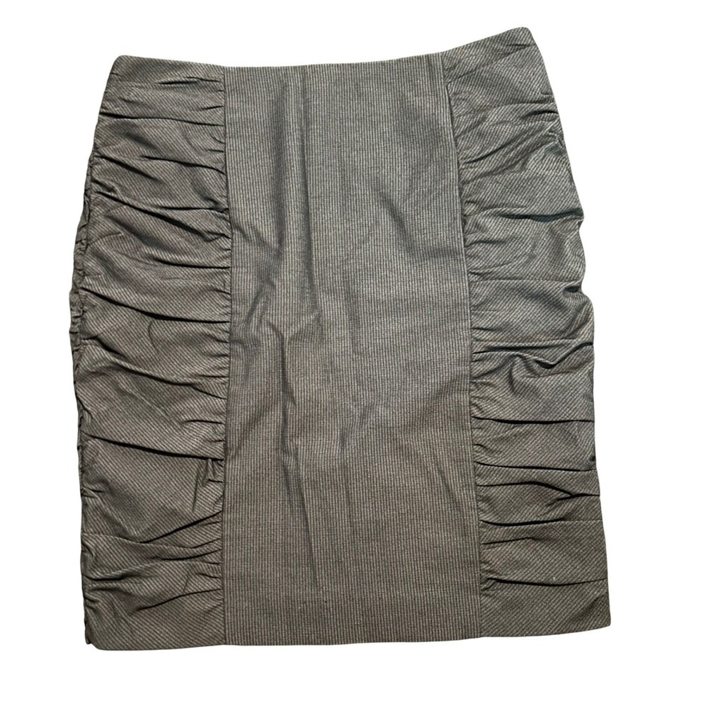 Anthro Cartonnier Gray Ruched Pinstripe Skirt 12 Preppy Indie Tailored Old Money